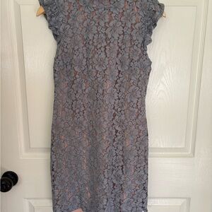 Tahari Gray Floral Lace Midi Dress